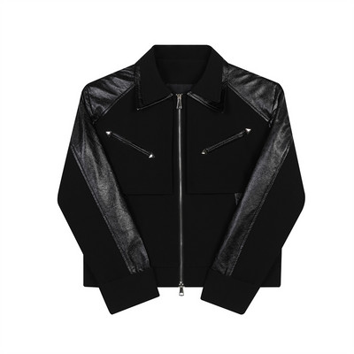 Ανδρικά δερμάτινα μπουφάν Pu δερμάτινα μπουφάν IEFB Σκούρα Ruffian Όμορφα Ρούχα με διπλή λαιμόκοψη Niche Σχέδιο Κορεατικής μόδας Παλτό 9C2330