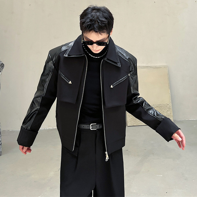Ανδρικά δερμάτινα μπουφάν Pu δερμάτινα μπουφάν IEFB Σκούρα Ruffian Όμορφα Ρούχα με διπλή λαιμόκοψη Niche Σχέδιο Κορεατικής μόδας Παλτό 9C2330