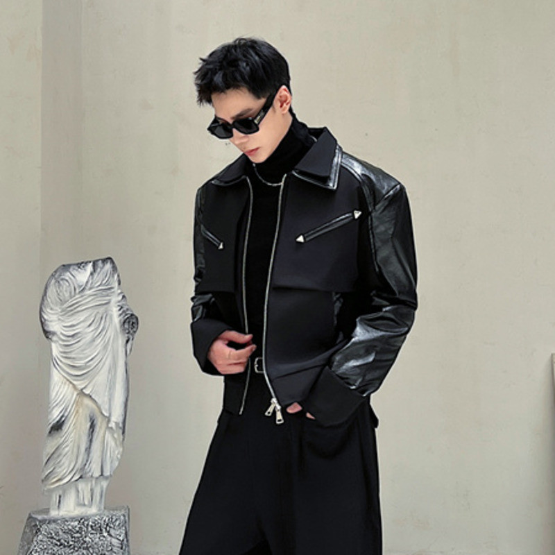Ανδρικά δερμάτινα μπουφάν Pu δερμάτινα μπουφάν IEFB Σκούρα Ruffian Όμορφα Ρούχα με διπλή λαιμόκοψη Niche Σχέδιο Κορεατικής μόδας Παλτό 9C2330