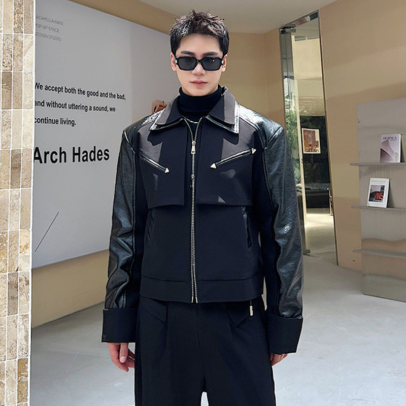 Ανδρικά δερμάτινα μπουφάν Pu δερμάτινα μπουφάν IEFB Σκούρα Ruffian Όμορφα Ρούχα με διπλή λαιμόκοψη Niche Σχέδιο Κορεατικής μόδας Παλτό 9C2330