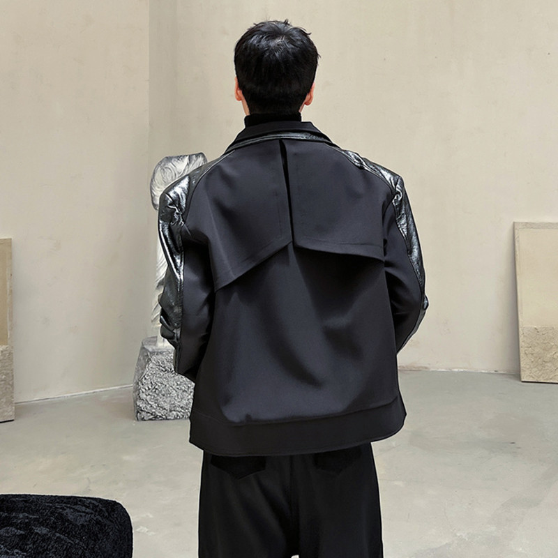 Ανδρικά δερμάτινα μπουφάν Pu δερμάτινα μπουφάν IEFB Σκούρα Ruffian Όμορφα Ρούχα με διπλή λαιμόκοψη Niche Σχέδιο Κορεατικής μόδας Παλτό 9C2330