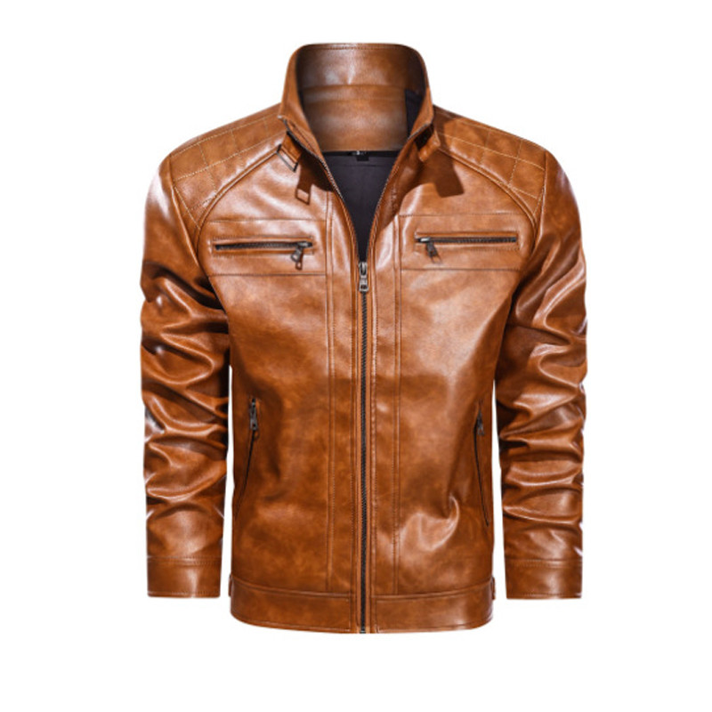 Jachetă din piele PU de toamnă și iarnă Motocicletă WISH în aer liber Jachetă de tineret pentru bărbați, buzunar Ramen