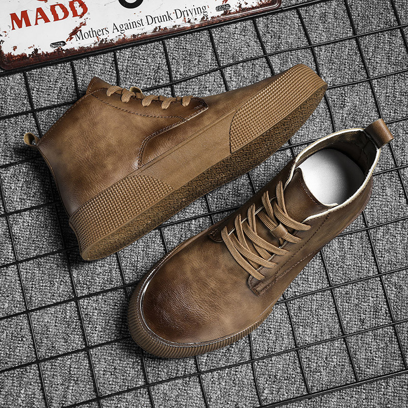 Jesenske muške gležnjače Visoko izrezane tenisice od čvrste  kože Motorističke čizme Čizme s alatom Platforma Sportske cipele za skateboard 44