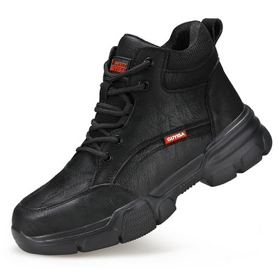Μαύρες δερμάτινες χειμερινές βελούδινες μπότες εργασίας ασφαλείας για άνδρες αδιάβροχα κατά της πίεσης των νυχιών εργατικά παπούτσια Αδιάφθορα υποδήματα από ατσάλι