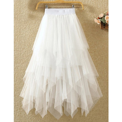 Fuste din tul pentru femei, cu talie înaltă elastică din plasă, tutu maxi plisat, lungă, midi, pentru femei, fustă neregulată, fustă asimetrică