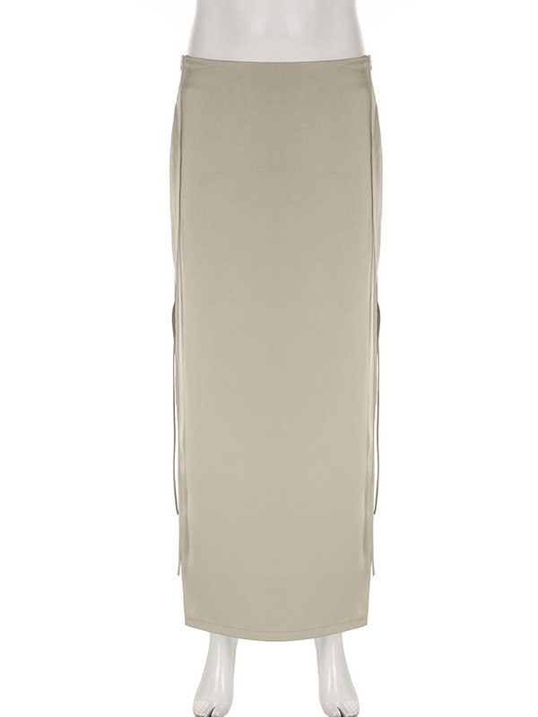 HEYounGIRL Fusta din satin pentru femei, stil de plajă, vară, cu despărțire înaltă, elegante, fuste maxi, de vacanță, cu talie joasă, până la podea