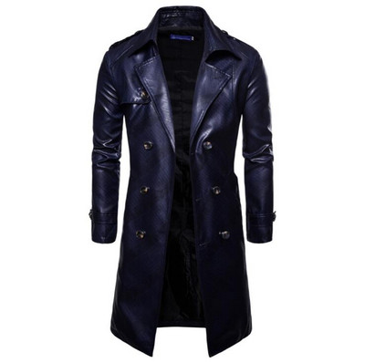 Ευρωπαϊκή νέα έκδοση HOT 2023 Ανδρικό δερμάτινο παλτό με μακρύ σκούρο κρόσσι Ανδρικό Windbreaker Μόδα δερμάτινο παλτό με διπλό στήθος προσωπικότητα PU