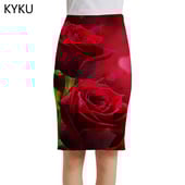 Fuste cu flori de trandafir de marca KYKU Fuste 3d cu flori pentru femei Fuste 3d romantice, elegante, roșii, fuste pentru femei, vară, petrecere cool Nou