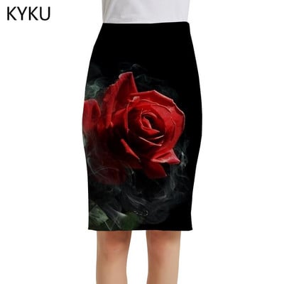 Fuste cu flori de trandafir de marca KYKU Fuste 3d cu flori pentru femei Fuste 3d romantice, elegante, roșii, fuste pentru femei, vară, petrecere cool Nou