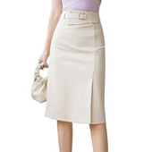 Fuste drepte pentru femei elegante, vintage, moda coreeană, birou, damă, stil OL, elastic, cu talie înaltă, fuste midi la șold jupe femme