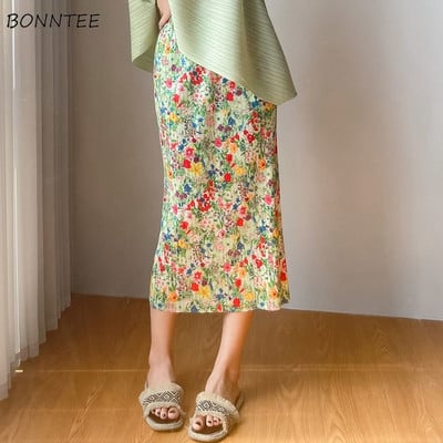 Fuste S-3XL Femei Imprimare Vintage Pliuri Personalitate de vară Talie înaltă Moda perfectă Ulzzang Vacanță Casual Stil coreean