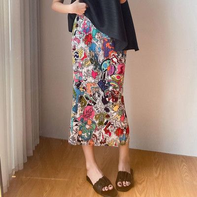 Fuste S-3XL Femei Imprimare Vintage Pliuri Personalitate de vară Talie înaltă Moda perfectă Ulzzang Vacanță Casual Stil coreean