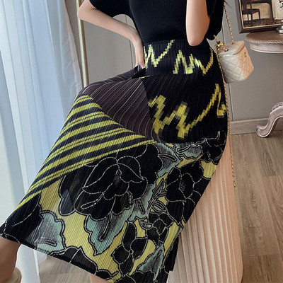 Fuste S-3XL Femei Imprimare Vintage Pliuri Personalitate de vară Talie înaltă Moda perfectă Ulzzang Vacanță Casual Stil coreean