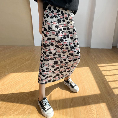 Fuste S-3XL Femei Imprimare Vintage Pliuri Personalitate de vară Talie înaltă Moda perfectă Ulzzang Vacanță Casual Stil coreean