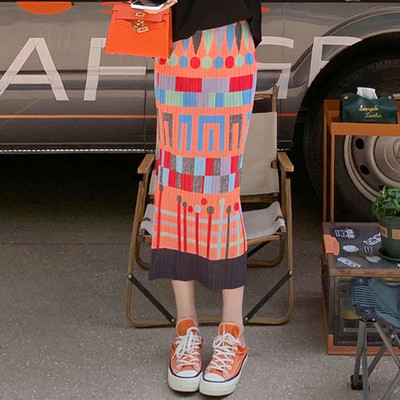 Fuste S-3XL Femei Imprimare Vintage Pliuri Personalitate de vară Talie înaltă Moda perfectă Ulzzang Vacanță Casual Stil coreean