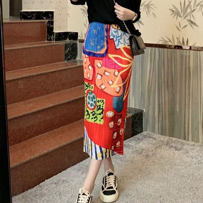 Fuste S-3XL Femei Imprimare Vintage Pliuri Personalitate de vară Talie înaltă Moda perfectă Ulzzang Vacanță Casual Stil coreean