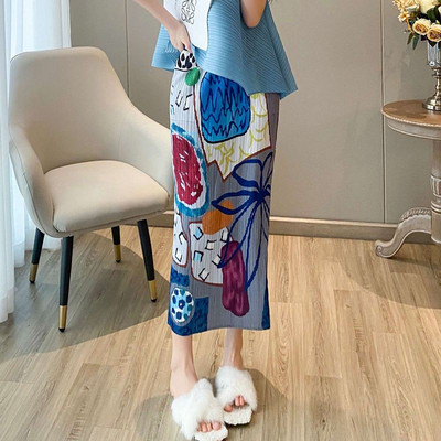 Fuste S-3XL Femei Imprimare Vintage Pliuri Personalitate de vară Talie înaltă Moda perfectă Ulzzang Vacanță Casual Stil coreean