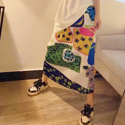 Fuste S-3XL Femei Imprimare Vintage Pliuri Personalitate de vară Talie înaltă Moda perfectă Ulzzang Vacanță Casual Stil coreean