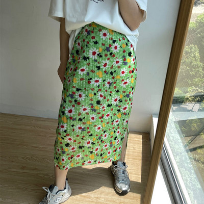 Fuste S-3XL Femei Imprimare Vintage Pliuri Personalitate de vară Talie înaltă Moda perfectă Ulzzang Vacanță Casual Stil coreean