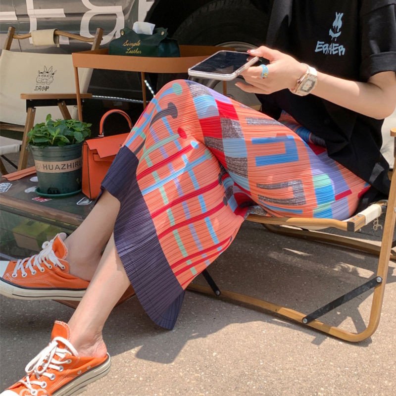Fuste S-3XL Femei Imprimare Vintage Pliuri Personalitate de vară Talie înaltă Moda perfectă Ulzzang Vacanță Casual Stil coreean
