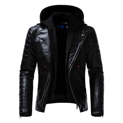 Νέο ανδρικό δερμάτινο μπουφάν PU Personality Μπουφάν μοτοσικλέτας με κουκούλα μεγάλου μεγέθους Ανδρικά ρούχα μόδας