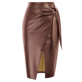 Fusta creion cu cravată în față pentru femei Fusta midi din piele PU de lux Fusta înfășurată cu talie înaltă Fusta cu noduri Seft Cravată pe partea stângă Fusta bodycon