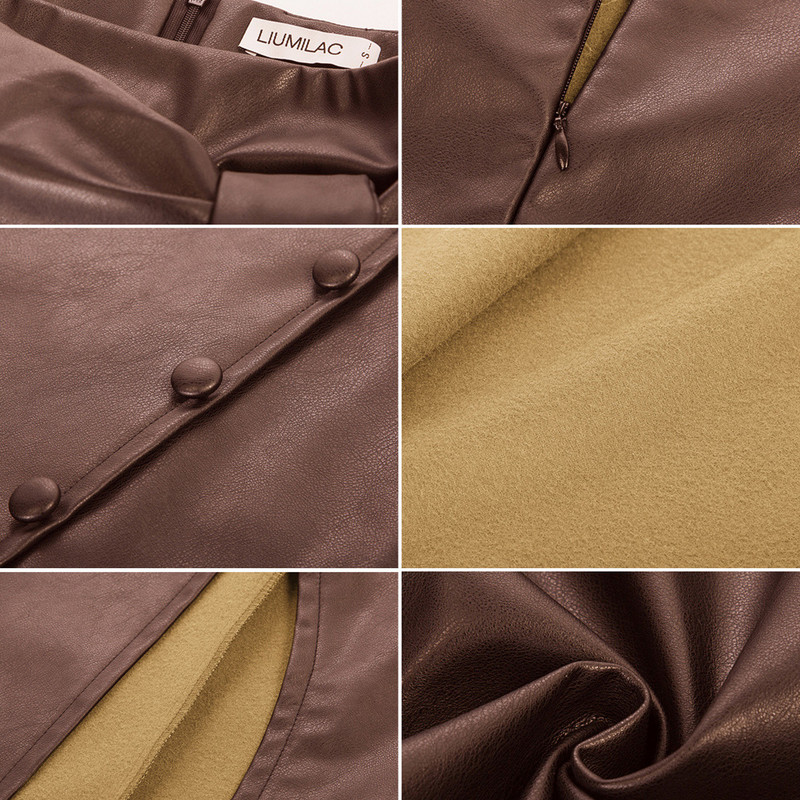 Fusta creion cu cravată în față pentru femei Fusta midi din piele PU de lux Fusta înfășurată cu talie înaltă Fusta cu noduri Seft Cravată pe partea stângă Fusta bodycon