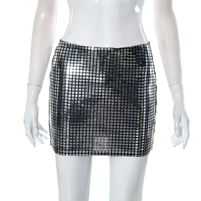 Mini suknja sa srebrnim šljokicama Y2K Streetwear Suknja za noćni klub s visokim strukom Seksi skinny svjetlucava ljetna suknja 2023. Ženska