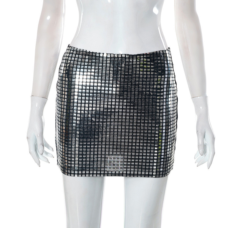 Mini suknja sa srebrnim šljokicama Y2K Streetwear Suknja za noćni klub s visokim strukom Seksi skinny svjetlucava ljetna suknja 2023. Ženska