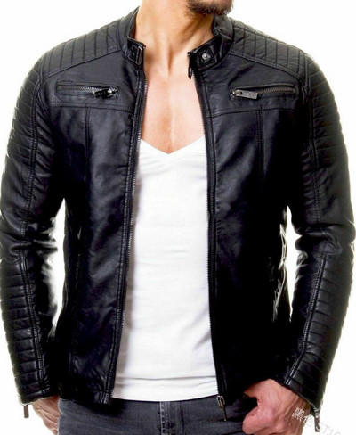 Ανδρικό μοδάτο πρεσαριστό βαμβακερό αντιανεμικό δερμάτινο παλτό PU Δερμάτινο γιακά με φερμουάρ Ζακέτα Δερμάτινο μπουφάν