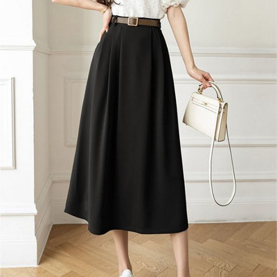 Fuste de vară în formă de A Femei Elegante de birou Doamnelor talie înaltă Îmbrăcăminte de stradă Midi Simplu All-match de primăvară Design popular Chic Faldas