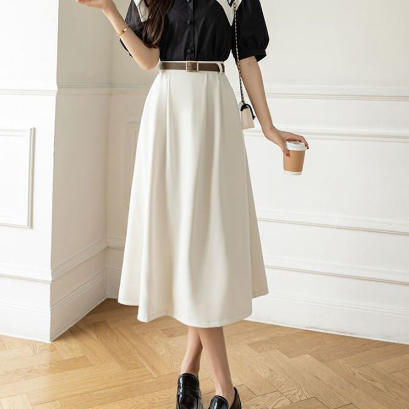 Fuste de vară în formă de A Femei Elegante de birou Doamnelor talie înaltă Îmbrăcăminte de stradă Midi Simplu All-match de primăvară Design popular Chic Faldas