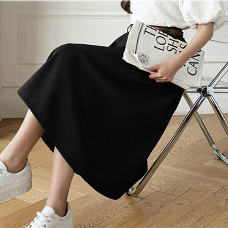 Fuste de vară în formă de A Femei Elegante de birou Doamnelor talie înaltă Îmbrăcăminte de stradă Midi Simplu All-match de primăvară Design popular Chic Faldas