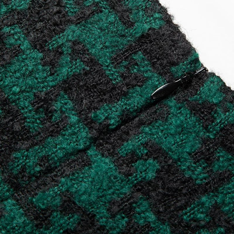 Tmavozelená vlnená sukňa s vysokým pásom a rovným vzorom, dámska, kórejská módna vintage sukňa po kolená pre ženy, jar 2023