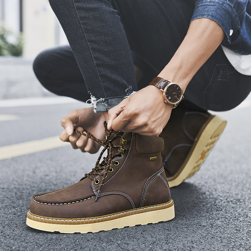 Visoke čizme Muške kožne cipele Modne motociklističke vojne čizme za muškarce Zimske čizme Muške cipele na vezanje Botas Hombre