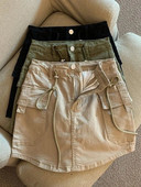 Zoki Fashion Κορεατική Τζιν Μίνι Φούστα Cargo Γυναικεία Καλοκαιρινή ψηλόμεση κορδόνι μεγάλες τσέπες Τζιν φούστα Preppy στυλ Casual φούστες