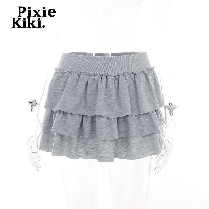 Fusta mini cu talie înaltă PixieKiki Lolita Kawaii Fuste cu volane cu etaje Nou sosiri 2023 haine Y2k de vară femei P69-CD23
