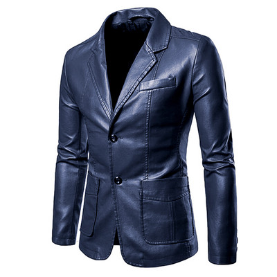 Ανδρικό δερμάτινο τζάκετ κοστούμι Slim Fit Fashion Business Casual Jacket μονόχρωμο Ανδρικό παλτό