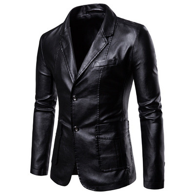 Ανδρικό δερμάτινο τζάκετ κοστούμι Slim Fit Fashion Business Casual Jacket μονόχρωμο Ανδρικό παλτό