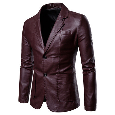 Ανδρικό δερμάτινο τζάκετ κοστούμι Slim Fit Fashion Business Casual Jacket μονόχρωμο Ανδρικό παλτό