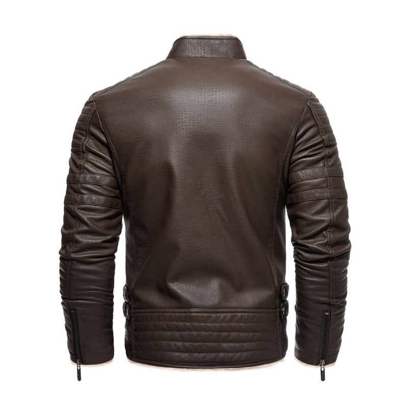 Zimska kožna jakna za 2023. Muški topli kaputi od debljeg flisa od umjetne kože Muška motociklistička vintage vanjska odjeća na rever S-3XL