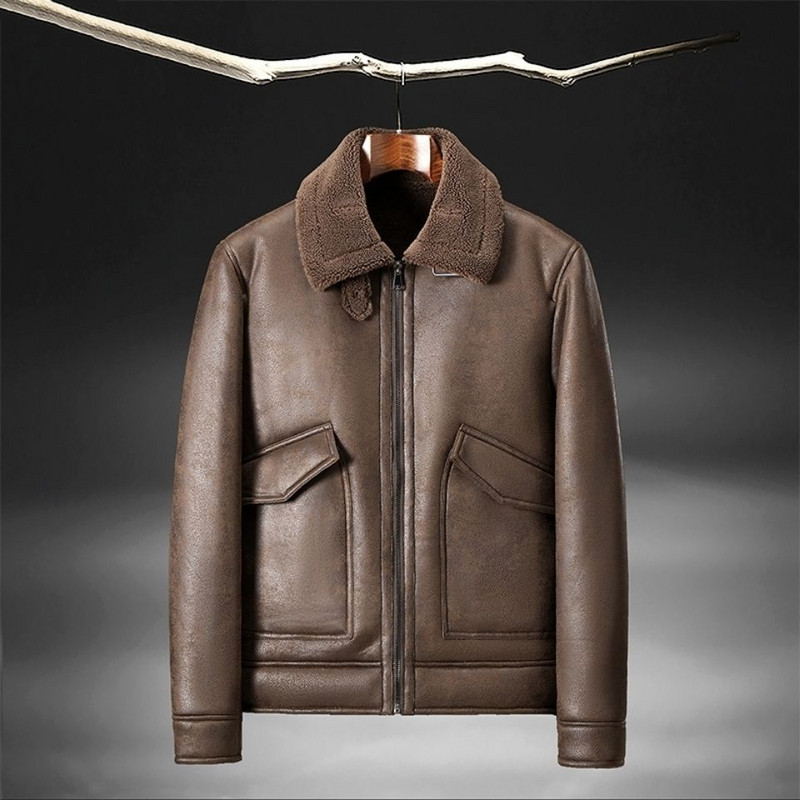 Topli kaput otporan na vjetar s krznenim ovratnikom Nova debela smeđa kožna jakna muška zima jesen muška jakna modna umjetna muška marka odjeće