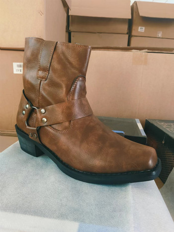Ανδρικές δερμάτινες μπότες με φερμουάρ στο πλάι Western Cowboy Boots Ρετρό Ανδρικές Κοντές Μπότες Ελαφρύ Comfort Outdoors Μπότες Μεγάλο Μέγεθος 48