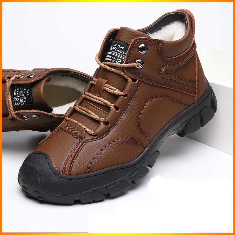 Cizme de zăpadă pentru bărbați de înaltă calitate Cizme de lână calde în iarnă Cizme de alpinism în aer liber Pantofi ocazional Cizme de bărbați din piele de vacă 2023