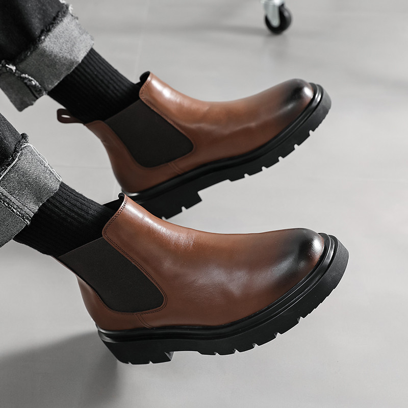 Ghete Chelsea pentru bărbați, cizme din piele în stil englezesc, fabricate din piele de vacă, picioare stabilite, confortabile, purtate la locul de muncă