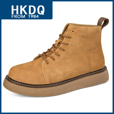 Ανδρικές δερμάτινες μπότες από HKDQ Ανδρικές μπότες υψηλής ποιότητας σε καφέ πλατφόρμα Ανδρικές μπότες με κορδόνια με κορδόνια