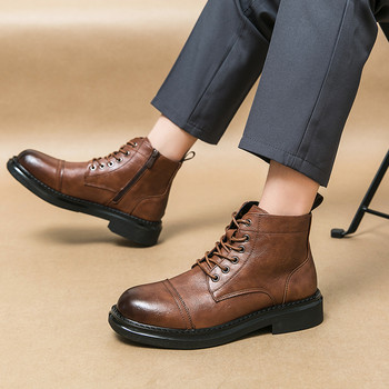 Модни външни мъжки ботуши Противохлъзгащи се носими ботуши Универсални мъжки кожени обувки Бизнес боти до глезена Мокасини за срещи Обувки