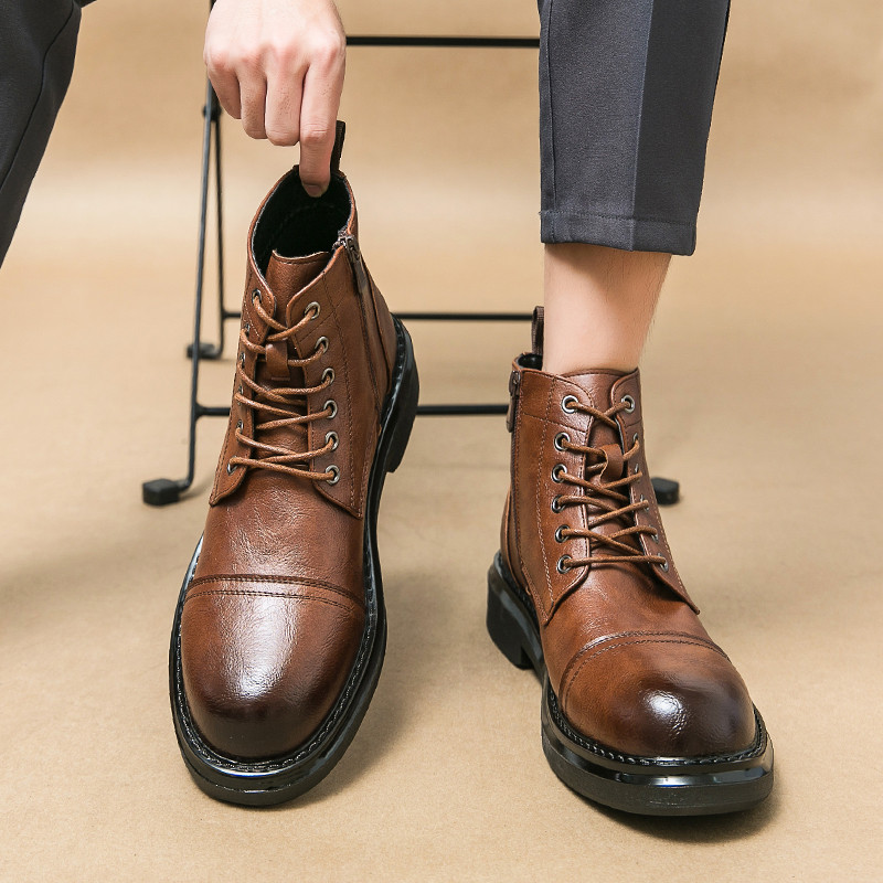 Cizme pentru bărbați, în aer liber, la modă. Cizme anti-alunecare, portabile, cu șireturi, pantofi versatili din piele pentru bărbați, cizme de afaceri, pantofi pentru întâlniri.