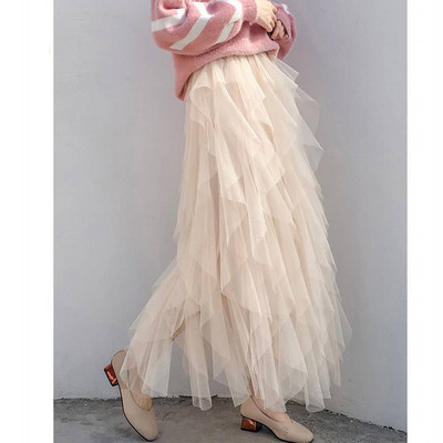 Άνοιξη Καλοκαίρι Tutu μακριές φούστες Γυναικείες Harajuku Saia Μόδα κάτω γυναικεία ρούχα Jupe Femme Casual Mesh Maxi Φούστα Γυναικεία Faldas