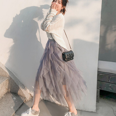 Άνοιξη Καλοκαίρι Tutu μακριές φούστες Γυναικείες Harajuku Saia Μόδα κάτω γυναικεία ρούχα Jupe Femme Casual Mesh Maxi Φούστα Γυναικεία Faldas